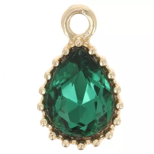 Pendentif goutte en verre facetté 13x8mm - Doré - Vert émeraude x1
