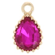 Pendentif goutte en verre facetté 13x8mm - Doré - Fuchsia x1|raw }}