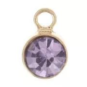 Breloque ronde 4 mm verre facetté - Doré - Lilas x1