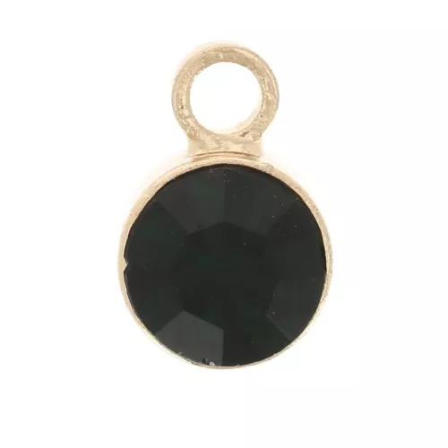 Breloque ronde 4 mm verre facetté - Doré - Vert foncé x1