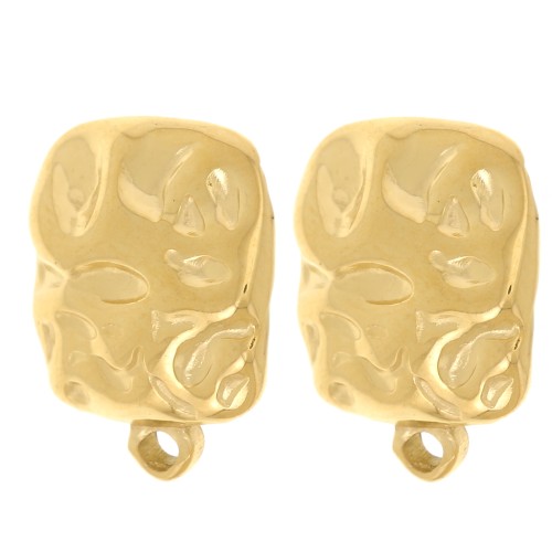 Clous d'oreilles carré martelé 14x12 mm anneau fermé - Acier inox 304L Doré x2