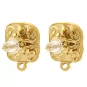 Clous d'oreilles carré martelé 14x12 mm anneau fermé - Acier inox 304L Doré x2