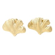Clous d'oreilles Ginkgo 11x17 mm avec anneau ouvert - Acier inox 316L Doré x2|raw }}