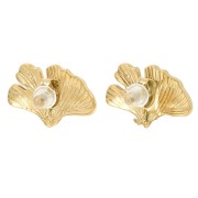 Clous d'oreilles Ginkgo 11x17 mm avec anneau ouvert - Acier inox 316L Doré x2