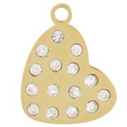 Breloque coeur 12x9 mm avec strass - Acier inoxydable 316L Doré x1