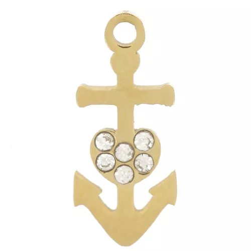 Breloque ancre 12x5 mm avec strass - Acier inoxydable 316L Doré x1