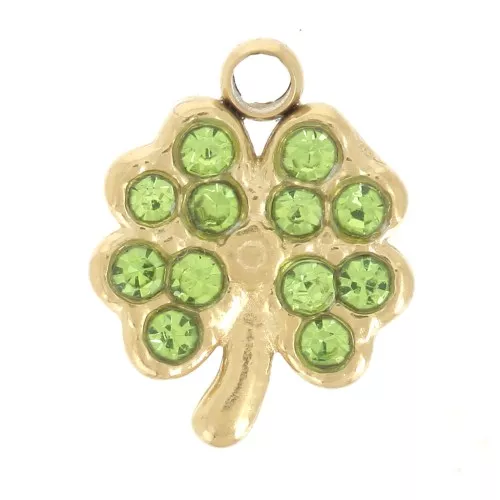 Mini breloque trèfle 9x7 mm avec strass - Acier inoxydable 304 Doré - Vert x1