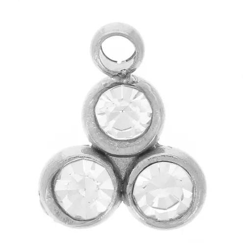 Mini breloque 7.5x6 mm avec 3 strass - Acier inox 304L x1