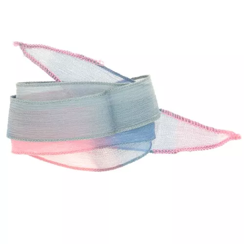 Ruban de soie 25 mm - Tie and dye - Bleu - Bleu ciel - Rose x85cm