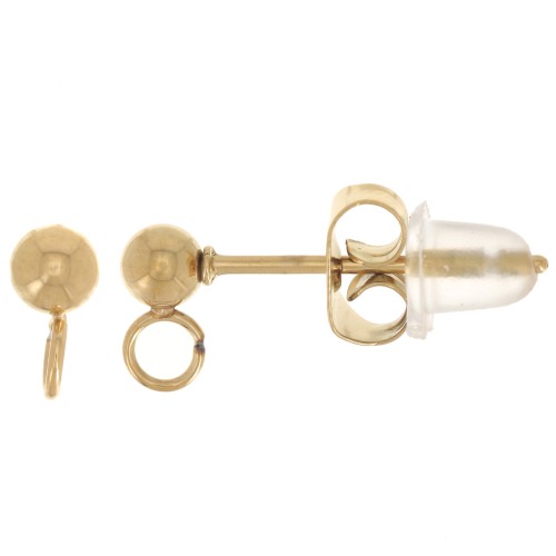 Clous d'oreilles boule 3 mm avec anneau fermé - Acier inoxydable 304L Doré x2