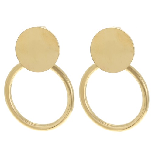 Boucles d'oreilles rond avec cercle évidé 27x20 mm - Acier inox 304L Doré x2