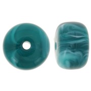 Perles rondelles gros trous 14.5x9 mm en acrylique - Vert canard marbré x20