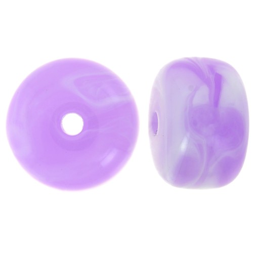 Perles rondelles gros trous 14.5x9 mm en acrylique - Lilas marbré x20