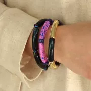 Perles séparateurs tubes incurvés - 8x6 mm en acrylique - Jaune foncé pailleté x6