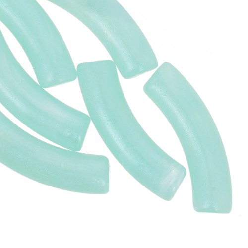 Perles tube incurvé en acrylique translucide 33x8mm - Vert d'eau marbré nacré x6