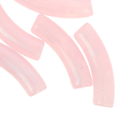 Perles tube incurvé en acrylique translucide 33x8mm - Rose clair marbré nacré x6