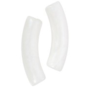 Perles tube incurvé en acrylique translucide 33x8mm - Blanc marbré nacré x6