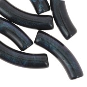 Perles tube incurvé en acrylique opaque 33x8mm - Noir marbré nacré x6|raw }}