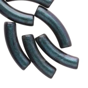 Perles tube incurvé en acrylique opaque 33x8mm - Bleu nuit marbré nacré x6