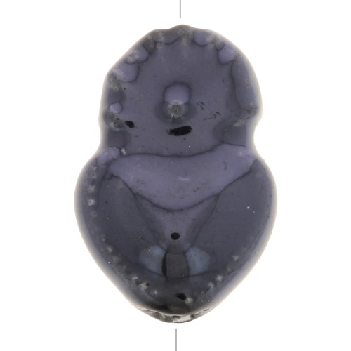 Perle coeur Ex-voto mexicain en céramique 15x10 mm - Noir irisé x1