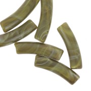 Perles tube incurvé 19x5 mm en acrylique opaque - Olive marbré x10