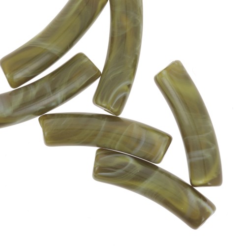 Perles tube incurvé 19x5 mm en acrylique opaque - Olive marbré x10