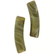 Perles tube incurvé en acrylique opaque 19x5 mm - Olive marbré x10