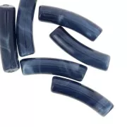 Perles tube incurvé 19x5 mm en acrylique opaque - Bleu nuit marbré x10