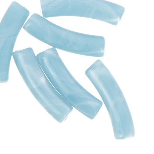 Perles tube incurvé 19x5 mm en acrylique opaque - Bleu ciel marbré x10