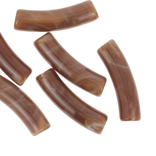 Perles tube incurvé 19x5 mm en acrylique opaque - Marron marbré x10