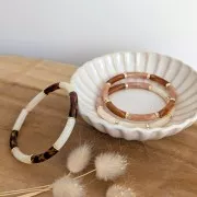 Perles tube incurvé en acrylique opaque 19x5 mm - Marron clair marbré x10