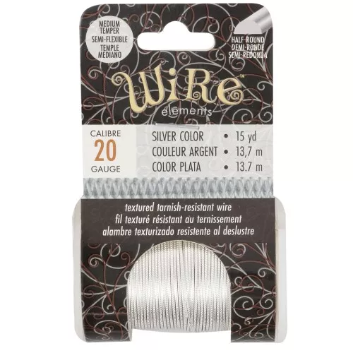 Fil de cuivre rond texturé 0.81mm semi dur - Argenté anti-ternissement x13.7m