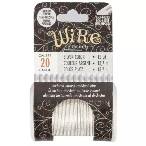 Fil de cuivre rond strié 0.81mm semi dur - Argenté anti-ternissement x13.7m