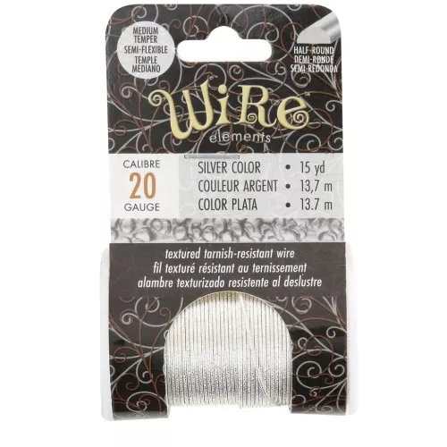 Fil de cuivre rond martelé 0.81mm semi dur - Argenté anti-ternissement x13.7m
