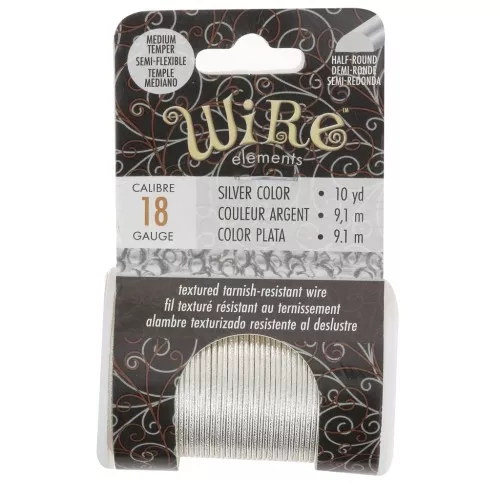 Fil de cuivre rond martelé 1.02 mm semi dur - Argenté anti-ternissement x9.1m