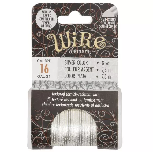 Fil de cuivre rond martelé 1.29 mm semi dur - Argenté anti-ternissement x7.3m