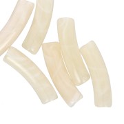 Perles tube incurvé en acrylique translucide 19x5 mm - Ecru marbré x10|raw }}