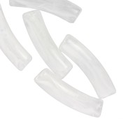 Perles tube incurvé en acrylique transparent 19x5 mm - Blanc marbré x10|raw }}