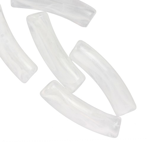 Perles tube incurvé 19x5 mm en acrylique transparent - Blanc marbré x10