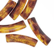 Perles tube incurvé en acrylique transparent 19x5 mm - Tacheté marron x10|raw }}