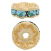 Perle rondelle Strass 8 mm doré/Aquamarine x1