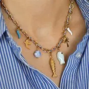 Perles coquillage en céramique 10x12 mm - Bleu ciel irisé x5