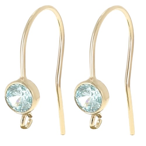 Crochet d'oreilles 16mm oxyde de Zirconium - Gold filled (or laminé) Aquamarine x2