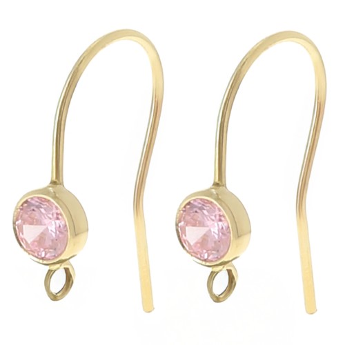 Crochet d'oreilles 16 mm et oxyde de Zirconium - Gold filled (or laminé) - Rose x2