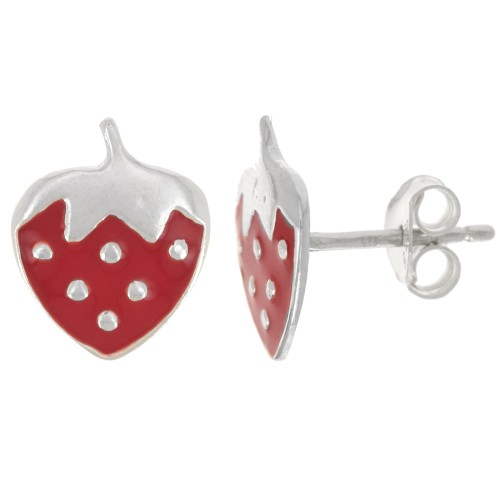 Clous d'oreilles fraises 11.5x9.5 mm avec résine époxy - Argent 925 x2