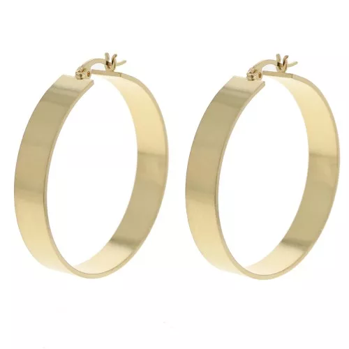 Créoles larges lisses 40 mm - Doré à l'or fin x2