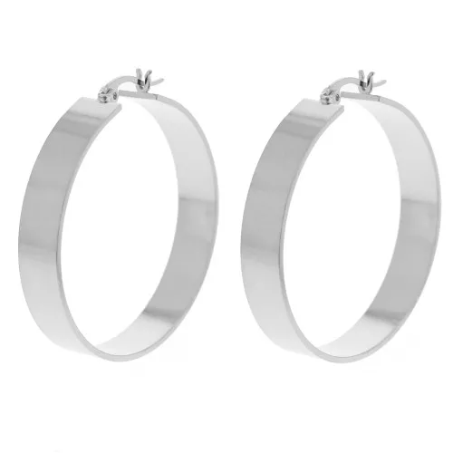 Créoles larges lisses 40 mm - Placage Argent fin x2