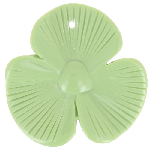 Pendentif fleur 3 pétales 42x43 mm en résine opaque - Vert amande x1