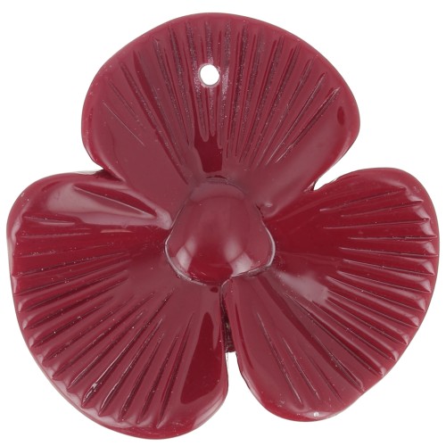 Pendentif fleur 3 pétales 42x43 mm en résine opaque - Bordeaux x1