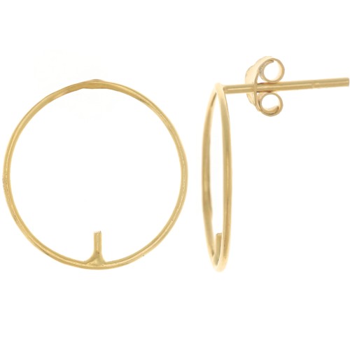 Clous d'oreilles rond 15 mm pour semi percée - Argent 925 plaqué or x2